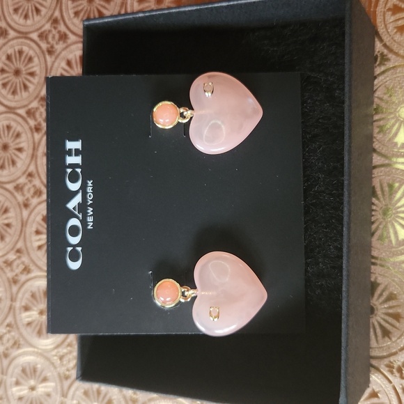 Coach Pink Heart Signature C Earrings NWT - Picture 1 of 4